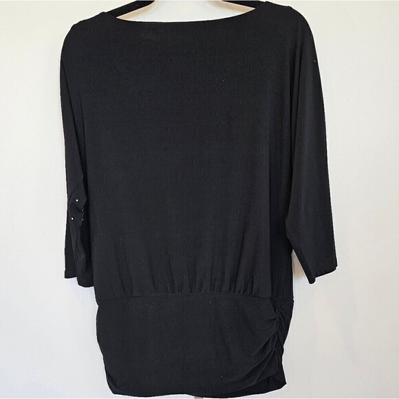 White House Black Market Silver Studded 3/4 Sleeve Dolman Sleeve Black Knit Top - Picture 7 of 11